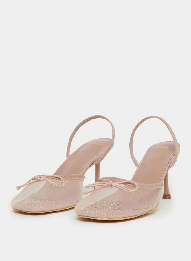 Styli Styli Beige Mesh Slingback Stiletto Heels Shoes