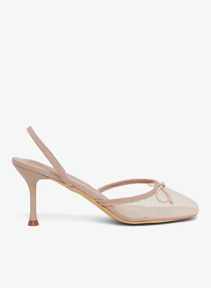 Styli Beige Mesh Slingback Stiletto Heels Shoes