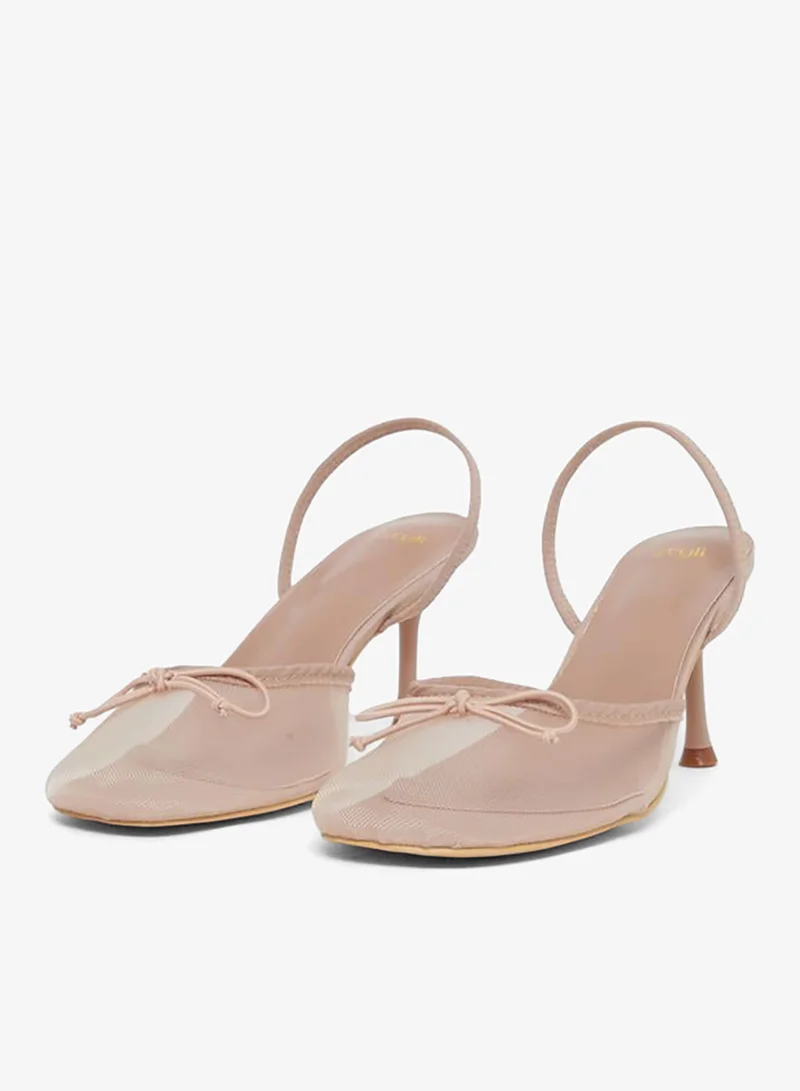 Styli Beige Mesh Slingback Stiletto Heels Shoes