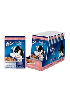 PURINA Felix As Good As It Looks Wet Food For Adult Cats|Complete And Balanced Cat Food |Salmon Flavour|Pack Of 12 Pouches (12 X 85 G)  - Image 1