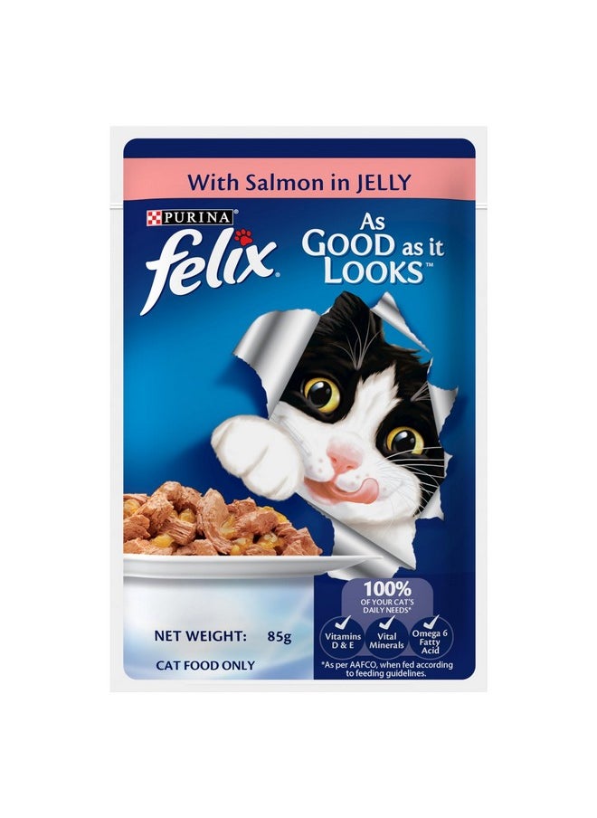 PURINA - Felix As Good As It Looks Wet Food For Adult Cats|Complete And Balanced Cat Food |Salmon Flavour|Pack Of 12 Pouches (12 X 85 G) - Image 1