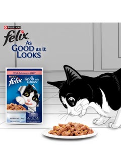 PURINA Felix As Good As It Looks Wet Food For Adult Cats|Complete And Balanced Cat Food |Salmon Flavour|Pack Of 12 Pouches (12 X 85 G)  - Image 4
