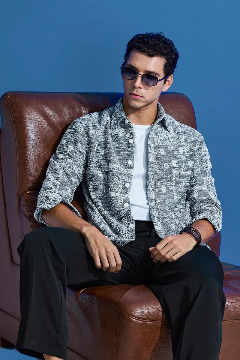 SNITCH Grey Self Design Jacket