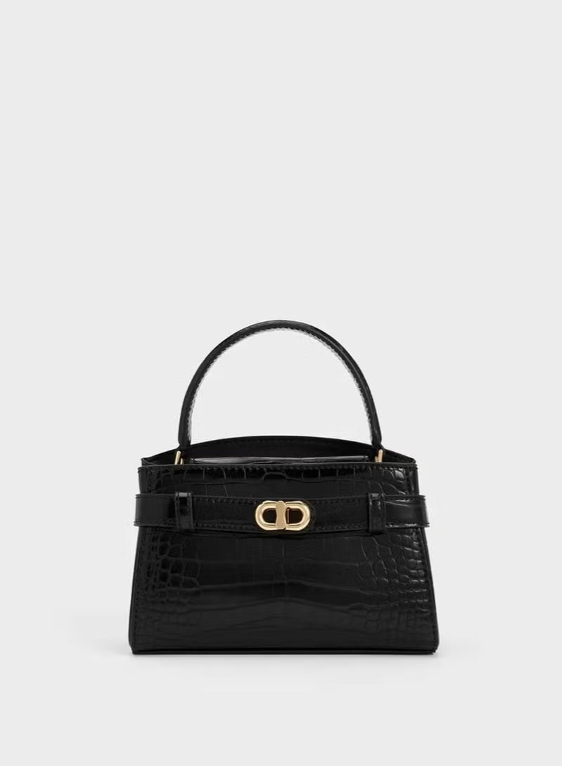 Charles & Keith Aubrielle Croc Tote - Black - Image 1