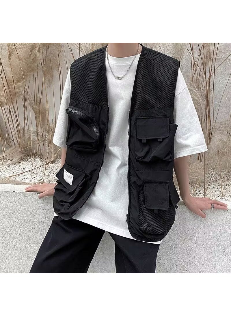 Generic - Loose Sleeveless Tactical Vest for Men Street Style Multi-Pocket Casual Fashion Brand Trendy Streetwear Workwear Jacket White - Image 1