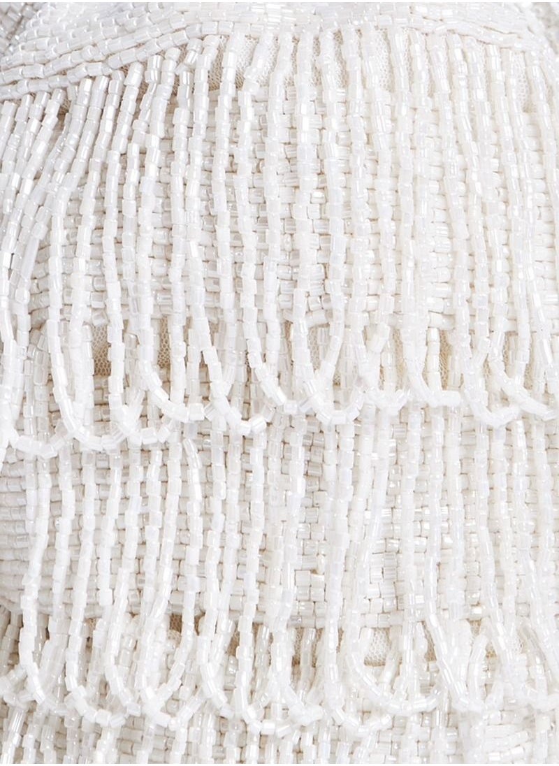 GATSBYLADY LONDON - Hand Embellished Vintage Inspired Tassel Bucket Pouch Clutch Purse Bag White Wedding Bridal Bridesmaids 1920s Great Gatsby Flapper Art Deco - Image 1