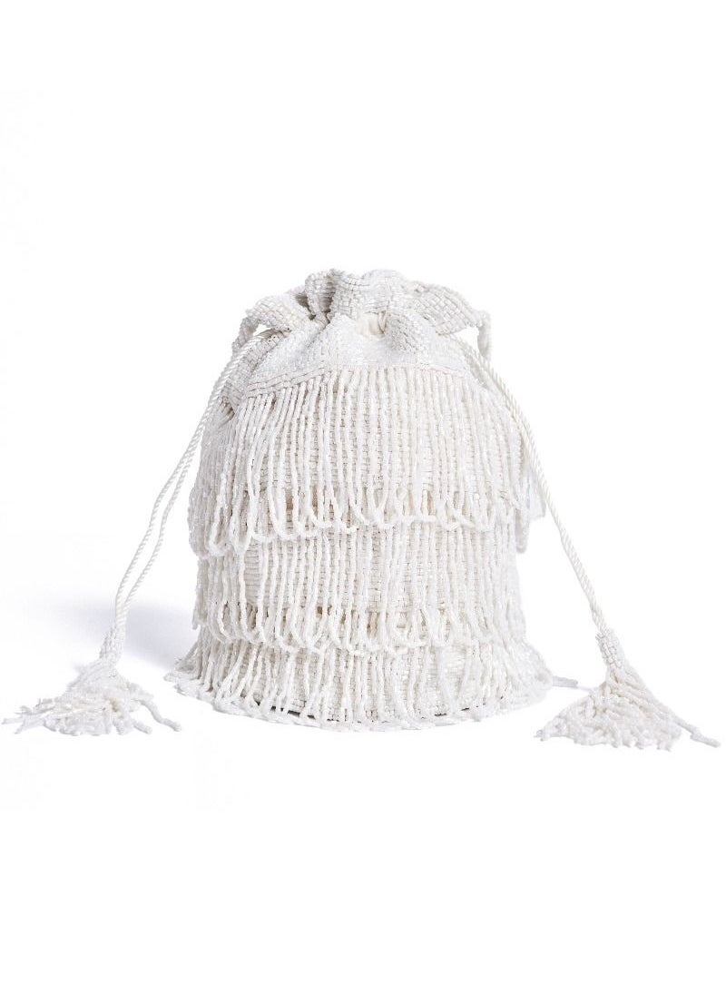 GATSBYLADY LONDON - Hand Embellished Vintage Inspired Tassel Bucket Pouch Clutch Purse Bag White Wedding Bridal Bridesmaids 1920s Great Gatsby Flapper Art Deco - Image 1
