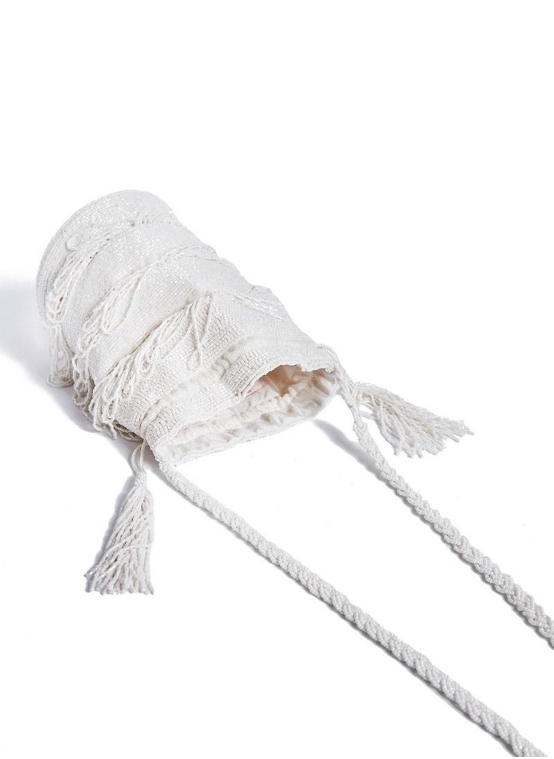 GATSBYLADY LONDON - Hand Embellished Vintage Inspired Tassel Bucket Pouch Clutch Purse Bag White Wedding Bridal Bridesmaids 1920s Great Gatsby Flapper Art Deco - Image 1