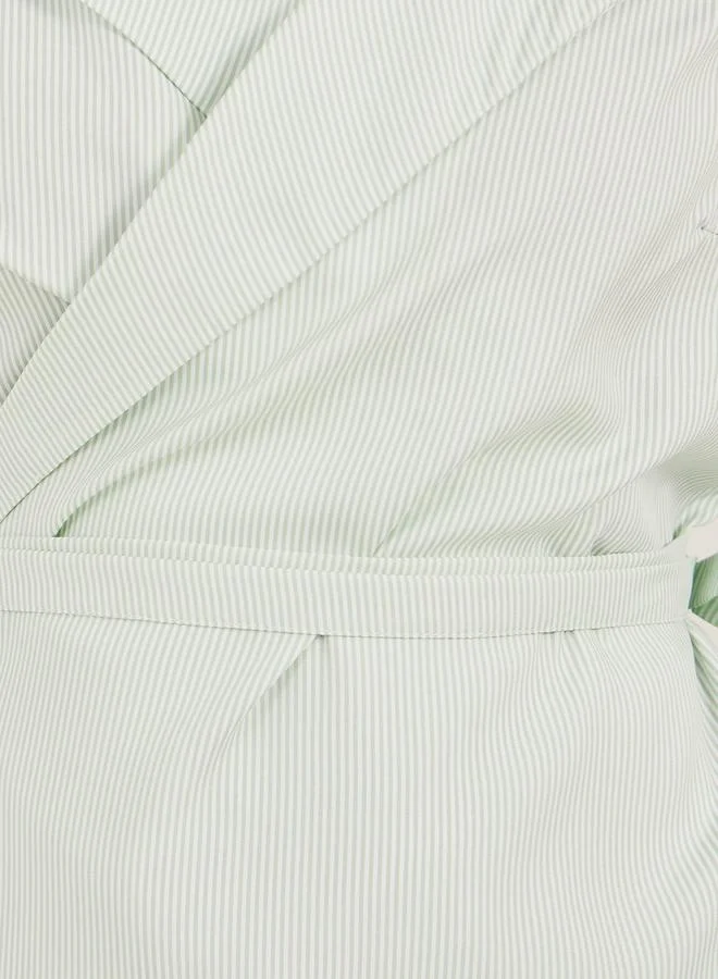 Styli Striped Notch Lapel Wrap Top with Tie Detail