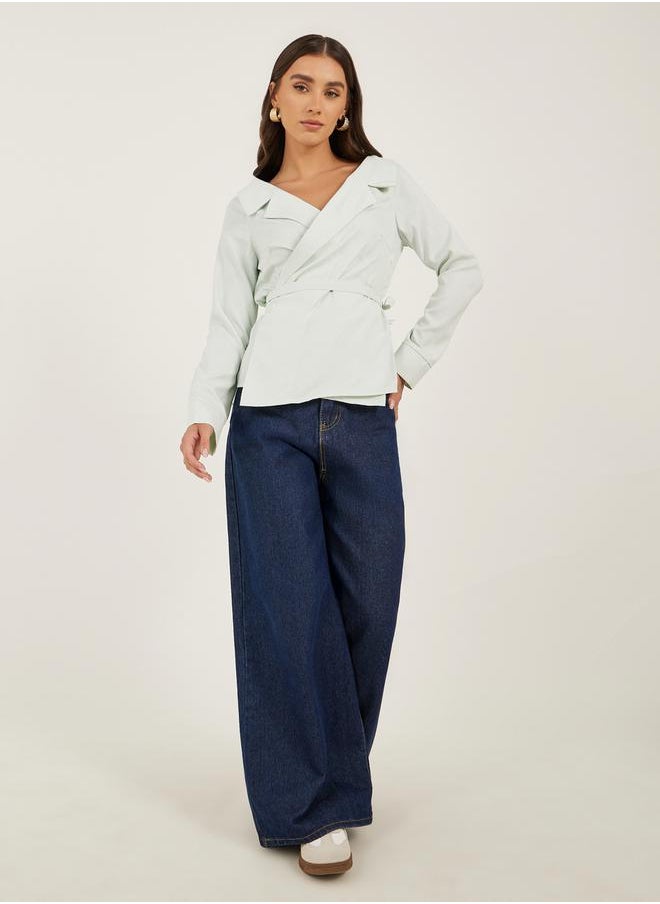 Styli Striped Notch Lapel Wrap Top with Tie Detail  - Image 2