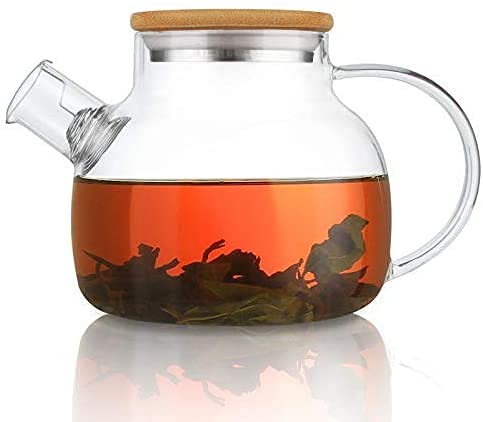 KHOLAD Glass Teapot with Bamboo Lid, Glass Kettle Stovetop & Microwave Safe, Removable Filter Spout for Loose Leaf and Blooming Tea and Fruit Tea (Tea Pot with Wooden Lid & Filter Spout - 1000ml) - Image 1