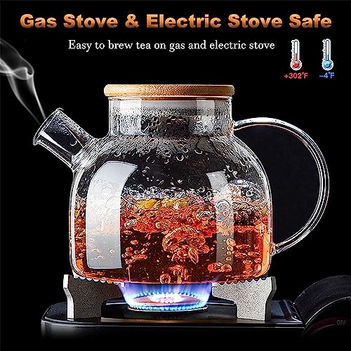KHOLAD Glass Teapot with Bamboo Lid, Glass Kettle Stovetop & Microwave Safe, Removable Filter Spout for Loose Leaf and Blooming Tea and Fruit Tea (Tea Pot with Wooden Lid & Filter Spout - 1000ml) - Image 3