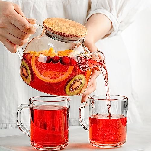 KHOLAD Glass Teapot with Bamboo Lid, Glass Kettle Stovetop & Microwave Safe, Removable Filter Spout for Loose Leaf and Blooming Tea and Fruit Tea (Tea Pot with Wooden Lid & Filter Spout - 1000ml) - Image 2