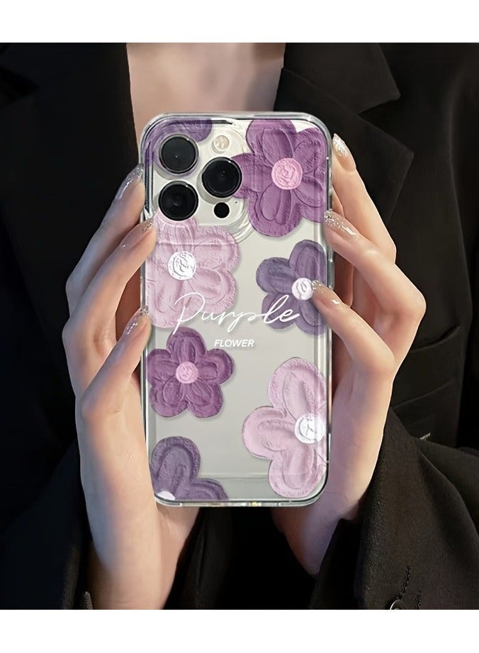 Clear Floral Case for iPhone 16 Pro – Space-Style Transparent Design with Pink Purple Flower Pattern, Shockproof & Stylish - Image 1