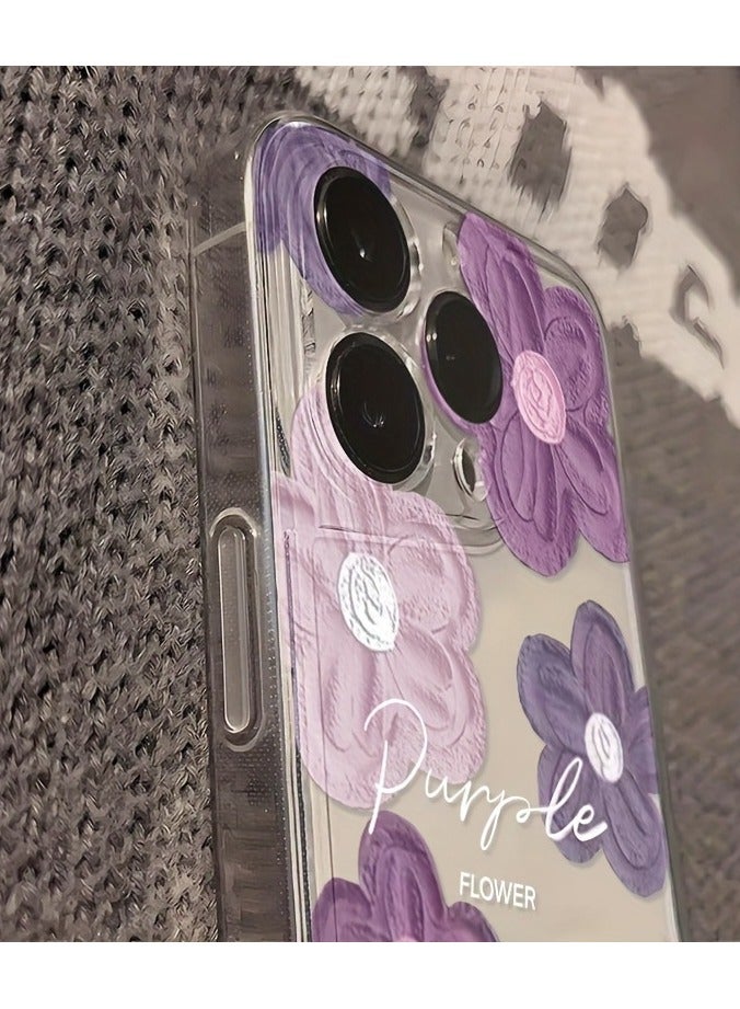Clear Floral Case for iPhone 16 Pro – Space-Style Transparent Design with Pink Purple Flower Pattern, Shockproof & Stylish - Image 2