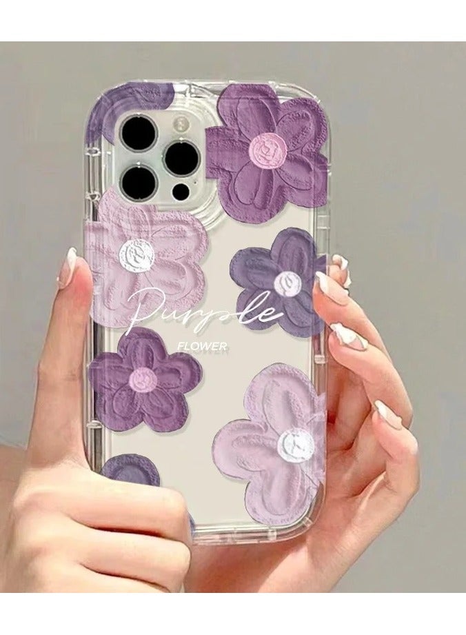 Clear Floral Case for iPhone 16 Pro – Space-Style Transparent Design with Pink Purple Flower Pattern, Shockproof & Stylish - Image 3