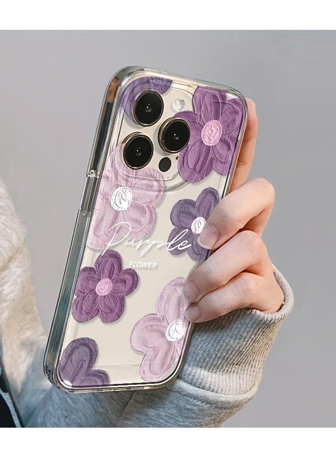Clear Floral Case for iPhone 16 Pro – Space-Style Transparent Design with Pink Purple Flower Pattern, Shockproof & Stylish - Image 4