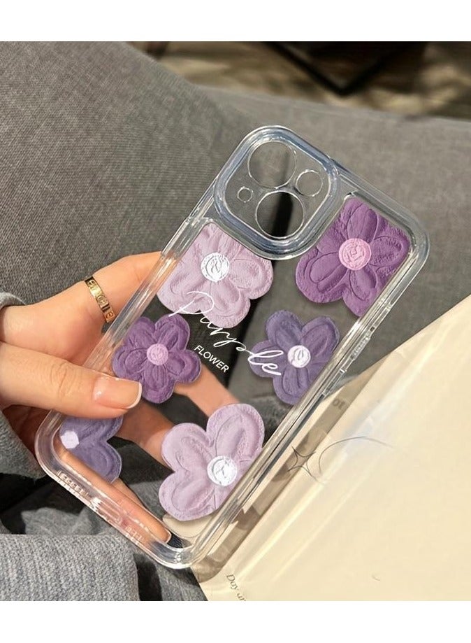 Clear Floral Case for iPhone 16 Pro – Space-Style Transparent Design with Pink Purple Flower Pattern, Shockproof & Stylish - Image 5