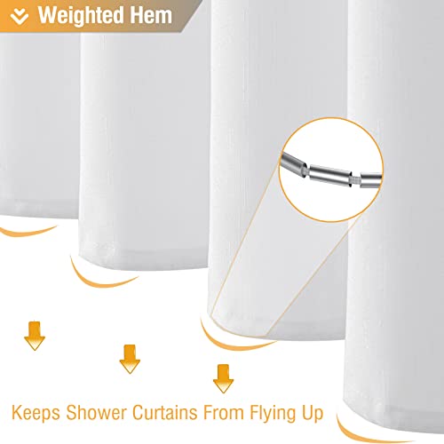 BTTN White Fabric Shower Curtain - Linen Textured Heavy Duty Waterproof Cloth Shower Curtain Set with 12 Plastic Hooks, Hotel Luxury Weighted Polyester Decorative Bath Curtains for Bathroom - 72"x72" - Image 5