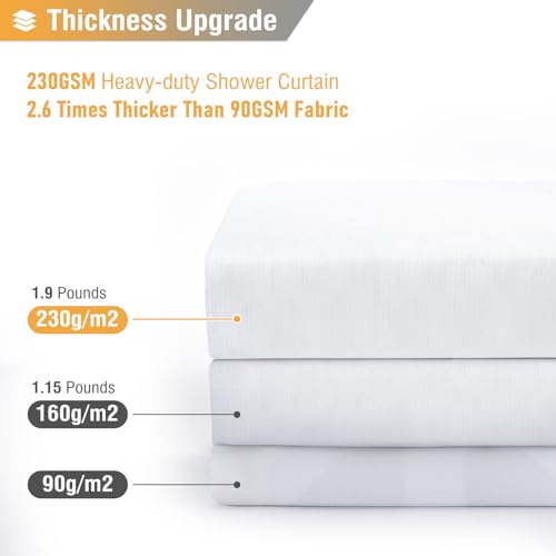 BTTN White Fabric Shower Curtain - Linen Textured Heavy Duty Waterproof Cloth Shower Curtain Set with 12 Plastic Hooks, Hotel Luxury Weighted Polyester Decorative Bath Curtains for Bathroom - 72"x72" - Image 4