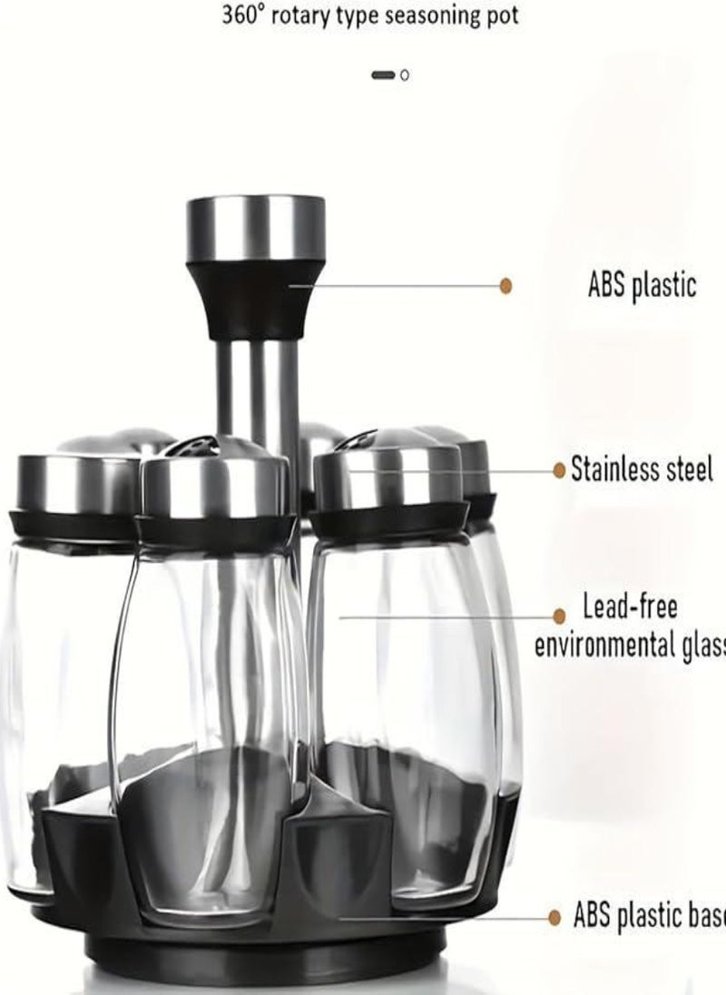 Revolving Spice Rack Spinner CounterTop | Glass Jar Set of 7 Pcs for Herbs, Salt and More with Rotating Holder - Image 4