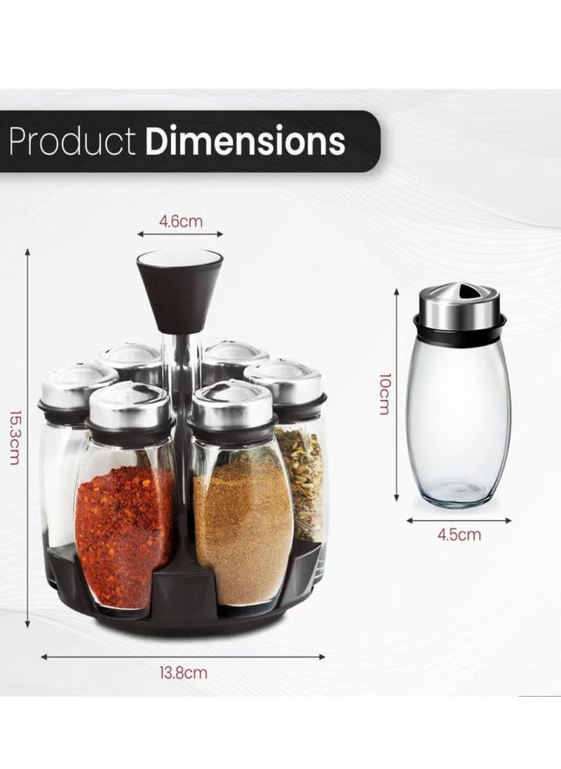 Revolving Spice Rack Spinner CounterTop | Glass Jar Set of 7 Pcs for Herbs, Salt and More with Rotating Holder - Image 3