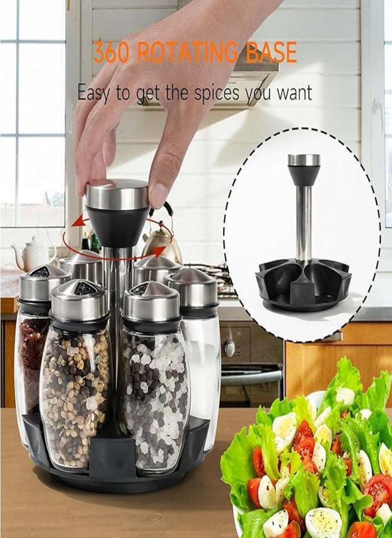 Revolving Spice Rack Spinner CounterTop | Glass Jar Set of 7 Pcs for Herbs, Salt and More with Rotating Holder - Image 2