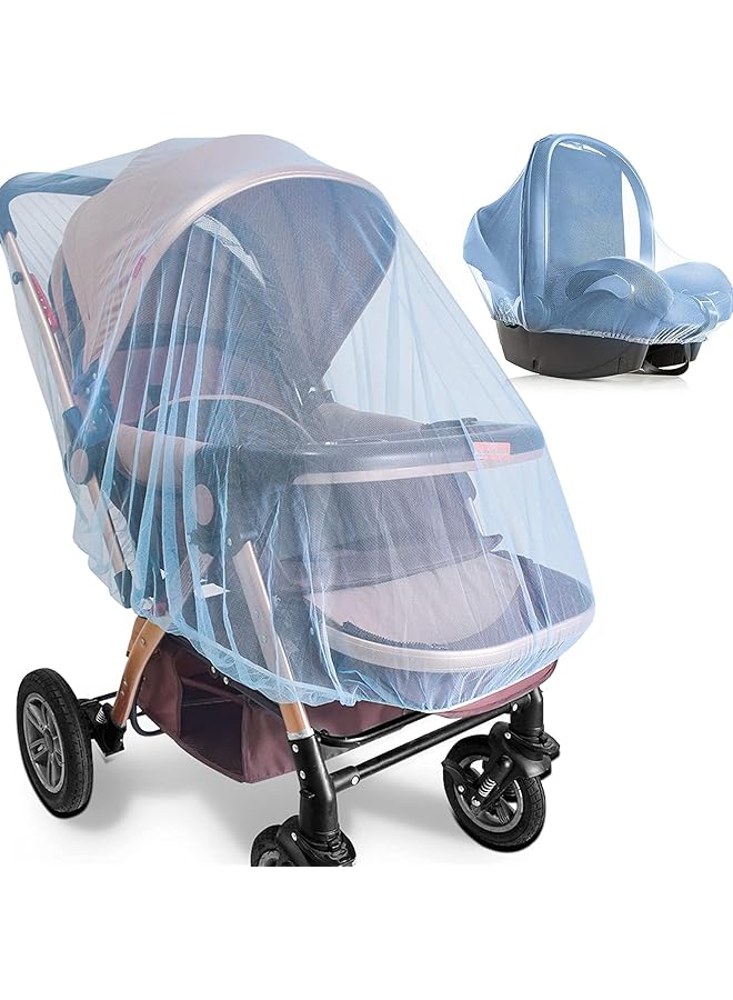 KASTWAVE Mosquito Net For Stroller 2 Pack Durable Baby Stroller Mosquito Net Perfect Bug Net For Strollers Bassinets Cradles Playards Portable Mini Crib Odorless & Durable Material (Blue) - Image 1
