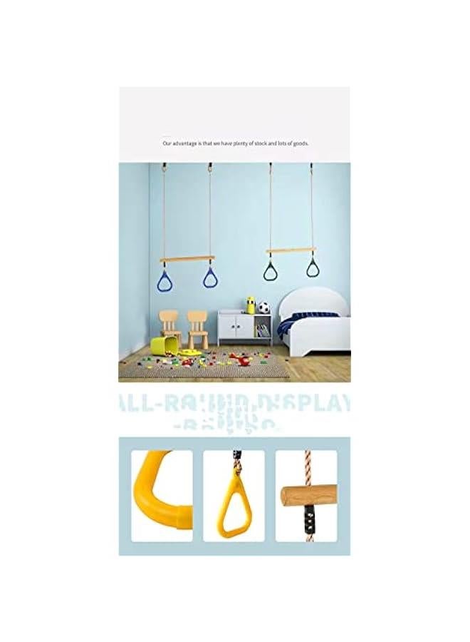 Wooden Trapeze Swing Bar Rings Swing Set Accessories-Outdoor Indoor Playground 2 in 1 for Kids (Blue)  - Image 4