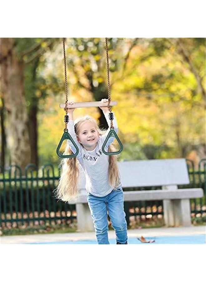 Wooden Trapeze Swing Bar Rings Swing Set Accessories-Outdoor Indoor Playground 2 in 1 for Kids (Blue)  - Image 5