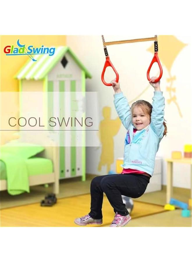 Wooden Trapeze Swing Bar Rings Swing Set Accessories-Outdoor Indoor Playground 2 in 1 for Kids (Blue)  - Image 3