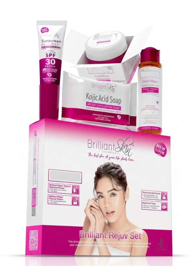 بريليانت سكين مجموعة بريليانت سكين ريجوف 4 في 1 لتفتيح وتفتيح البشرة للوجه والجسم مع واقي شمس وصابون وتونر وكريم مجموعة عناية متكاملة - Image 1