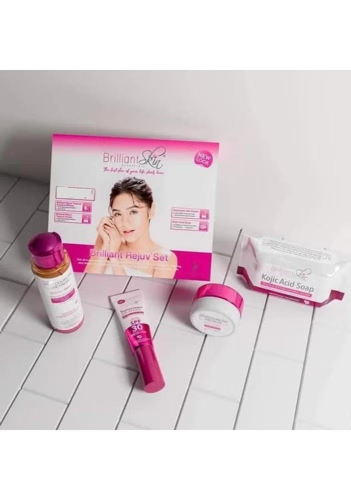 بريليانت سكين مجموعة بريليانت سكين ريجوف 4 في 1 لتفتيح وتفتيح البشرة للوجه والجسم مع واقي شمس وصابون وتونر وكريم مجموعة عناية متكاملة - Image 2