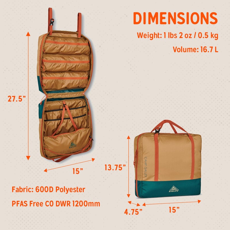 Kelty Camp Galley â€“ Camp Kitchen Organization Kit, Pockets, Compartments for Outdoor Cooking Essentials, Plastic, DULL GOLD/DEEP TEAL - Image 3