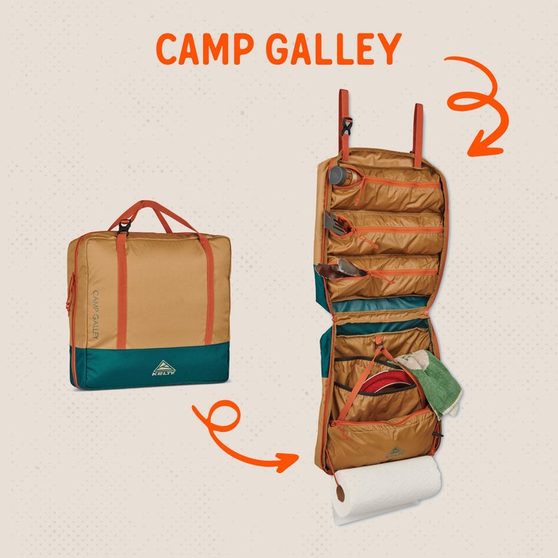 Kelty Camp Galley â€“ Camp Kitchen Organization Kit, Pockets, Compartments for Outdoor Cooking Essentials, Plastic, DULL GOLD/DEEP TEAL - Image 2