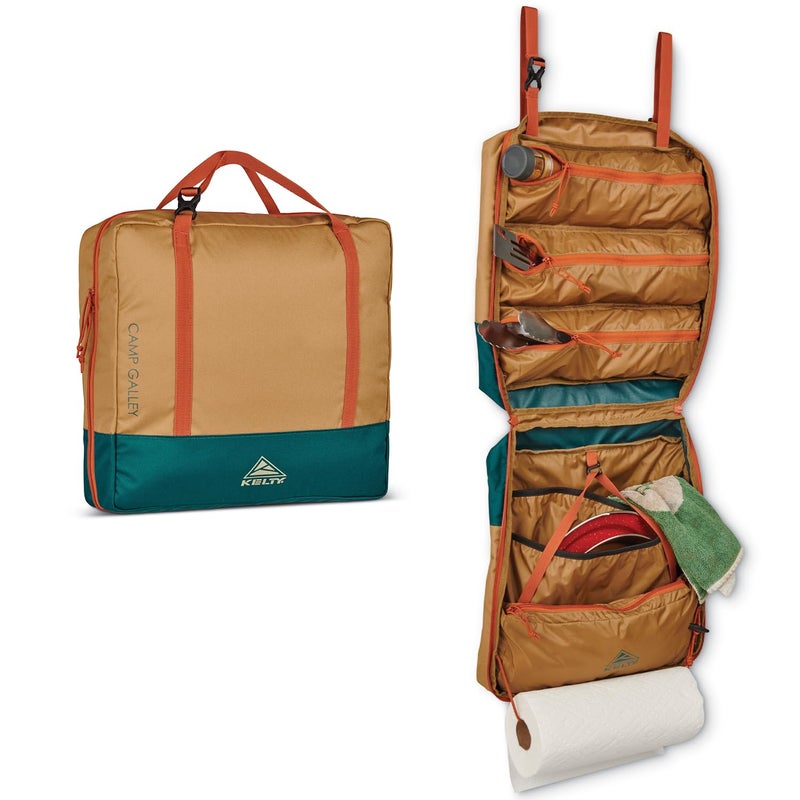 Kelty Camp Galley â€“ Camp Kitchen Organization Kit, Pockets, Compartments for Outdoor Cooking Essentials, Plastic, DULL GOLD/DEEP TEAL - Image 1