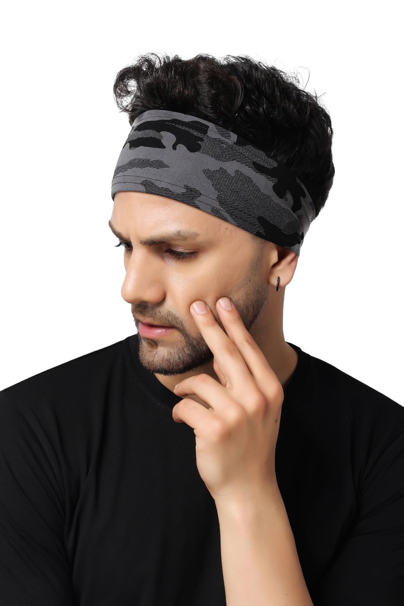 PAROPKAR Multi Sports Headbands Moisture Wicking Workout Headband, Sweatband for Running, Cycling, Football, Yoga, Hairband for Women and Men (Grey Army Headband) - Image 3