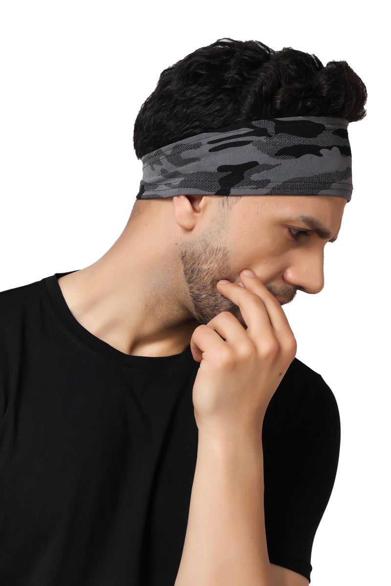 PAROPKAR Multi Sports Headbands Moisture Wicking Workout Headband, Sweatband for Running, Cycling, Football, Yoga, Hairband for Women and Men (Grey Army Headband) - Image 1