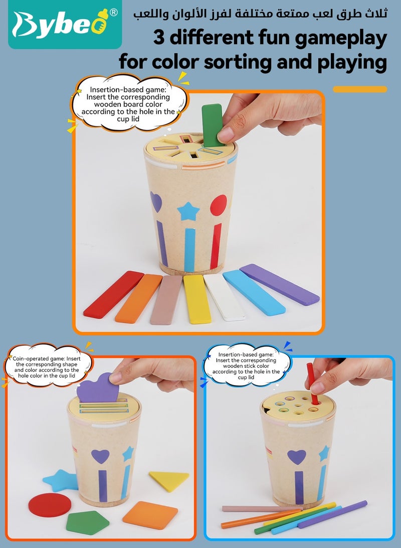 بيبو لعب مونتيسوري للأطفال من عمر سنة فما فوق، لعبة خشبية للفرز والتكديس، لعبة فرز الألوان، لعبة لتنمية المهارات الحركية الدقيقة والحواس، لعبة فرز الأشكال والألوان للأطفال، للأولاد والبنات من صغار السن - Image 2