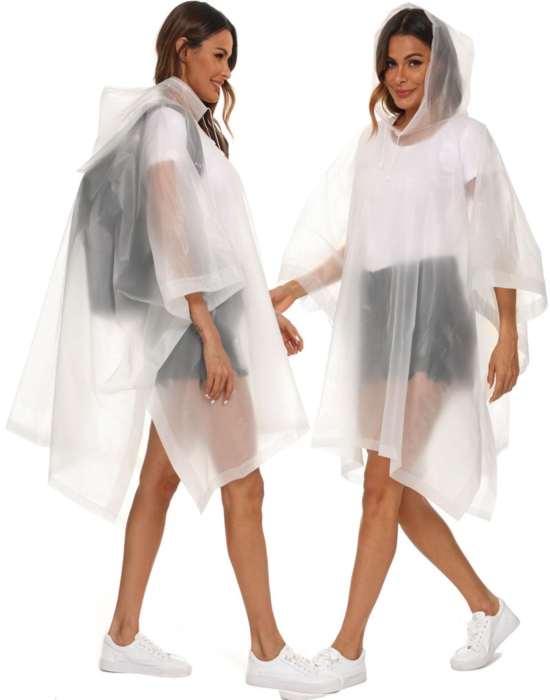 Borogo 2 Pack Rain Ponchos for Adults Reusable - Raincoats Survival Emergency Heavy Duty Rain Coat with Drawstring Hood White - Image 3