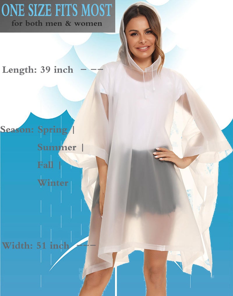 Borogo 2 Pack Rain Ponchos for Adults Reusable - Raincoats Survival Emergency Heavy Duty Rain Coat with Drawstring Hood White - Image 5