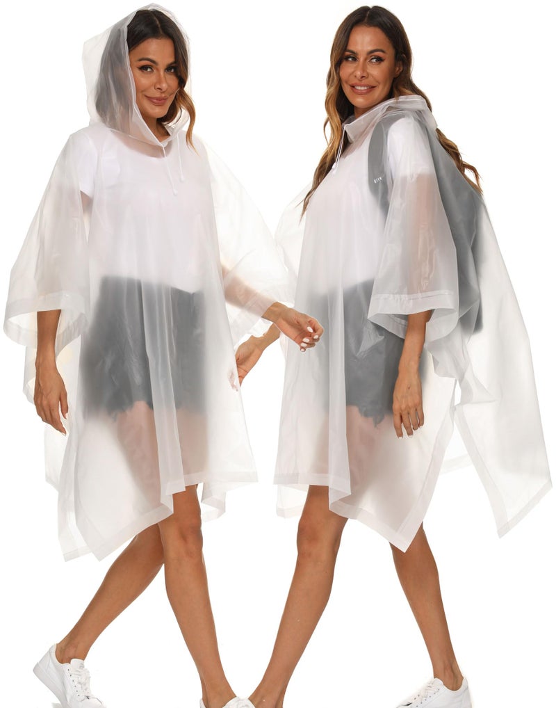 Borogo 2 Pack Rain Ponchos for Adults Reusable - Raincoats Survival Emergency Heavy Duty Rain Coat with Drawstring Hood White - Image 1