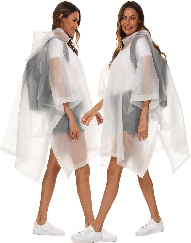 Borogo 2 Pack Rain Ponchos for Adults Reusable - Raincoats Survival Emergency Heavy Duty Rain Coat with Drawstring Hood White - Image 2