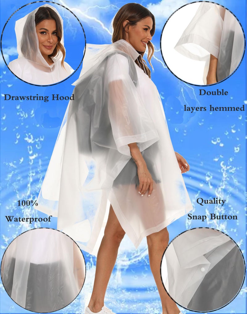Borogo 2 Pack Rain Ponchos for Adults Reusable - Raincoats Survival Emergency Heavy Duty Rain Coat with Drawstring Hood White - Image 4