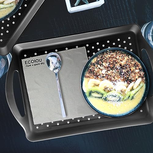 ECOIOU Non Slip Food Serving Tray with Handles, 2-Pack Rectangle Anti-Slip Non-Toxic Dishwasher Safe Tray for Snack Fruit Dessert Breakfast Drink,Black - Image 4
