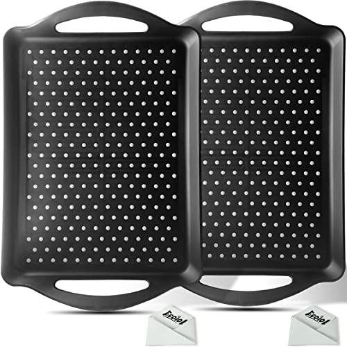 ECOIOU Non Slip Food Serving Tray with Handles, 2-Pack Rectangle Anti-Slip Non-Toxic Dishwasher Safe Tray for Snack Fruit Dessert Breakfast Drink,Black - Image 1