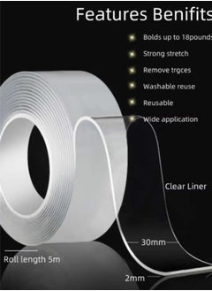 BEILINGDUN Double Sided Nano adhesive tape clear,Washable Multipurpose Removable Mounting Adhesive Grip Tape5M(1 roll)  - Image 2