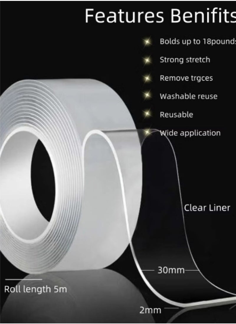 BEILINGDUN - Double Sided Nano adhesive tape clear,Washable Multipurpose Removable Mounting Adhesive Grip Tape5M(1 roll) - Image 1
