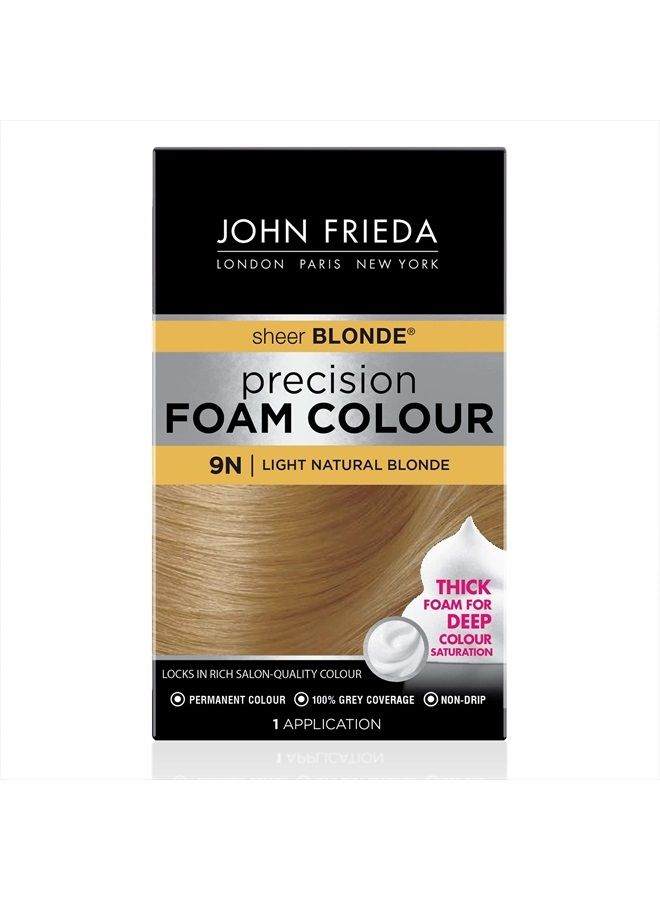 John Frieda مجموعة صبغة شعر كاملة التغطية بدقة مع رغوة كثيفة لتشبع اللون العميق، أشقر طبيعي فاتح 9N، 4 قطع - Image 1