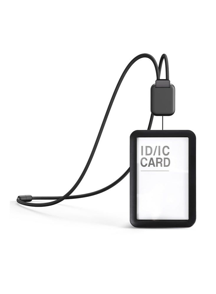 SENDEFN Premium ID Badge Holder with Lanyard, Retractable Badge Reel, Safety Breakaway Buckle, Card Slots Soft Silicone ID Card Holder Vertical for Office Staff Teachers Employees （Black-Vertical） - Image 1